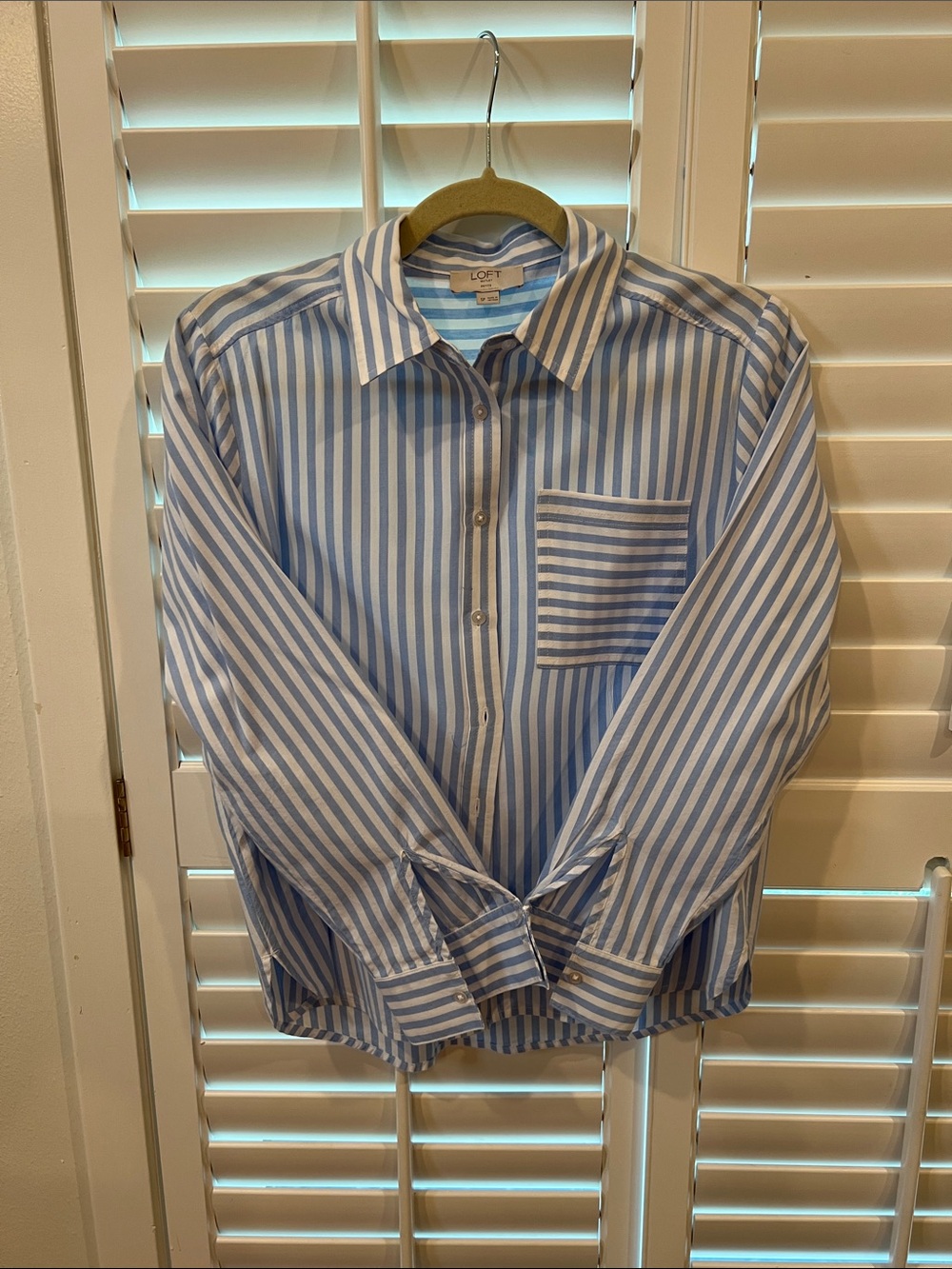 LOFT Blue & White Stripe Button Down Shirt